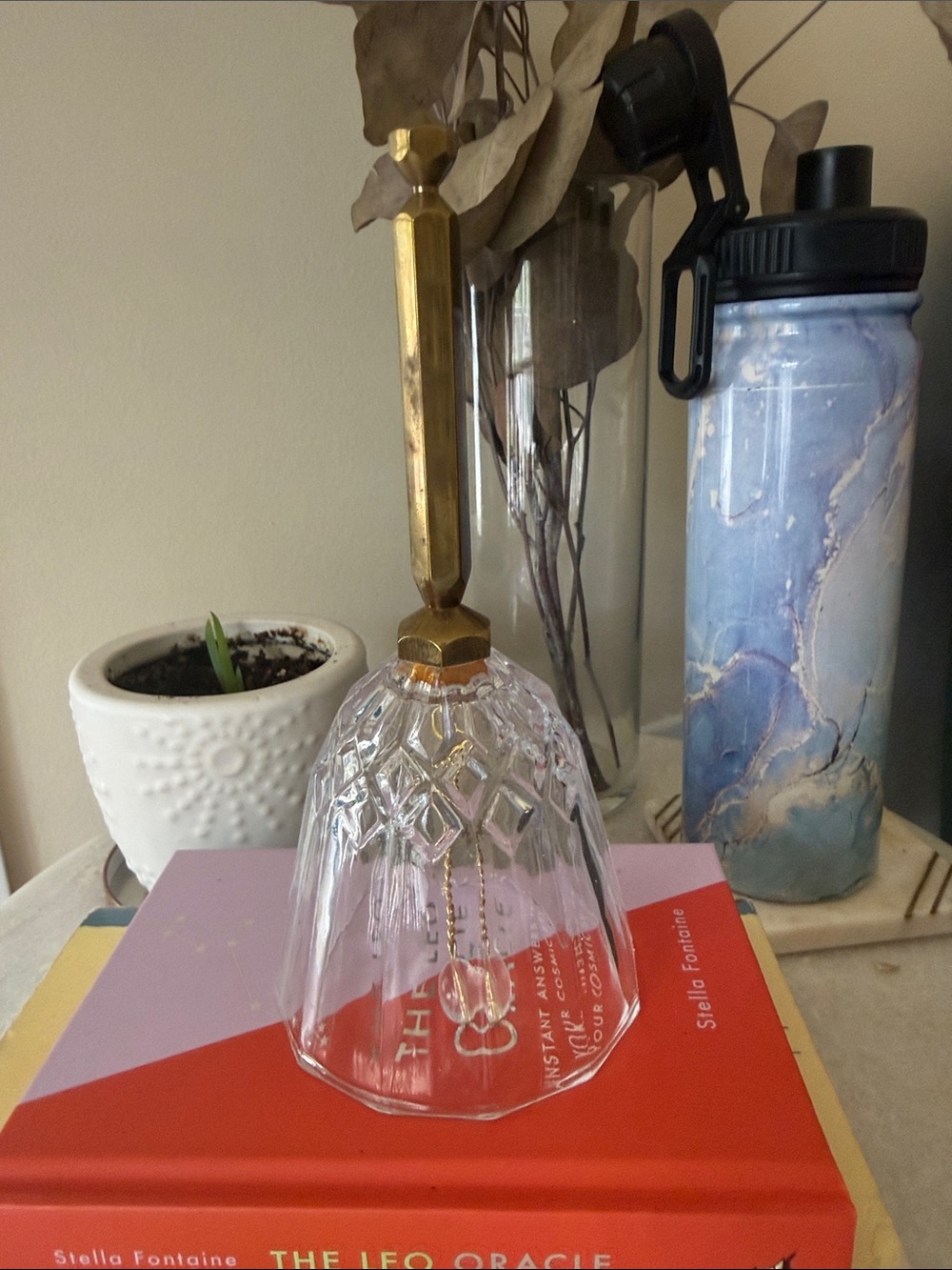 Glass & Brass Bell with Faceted Crystal Dome